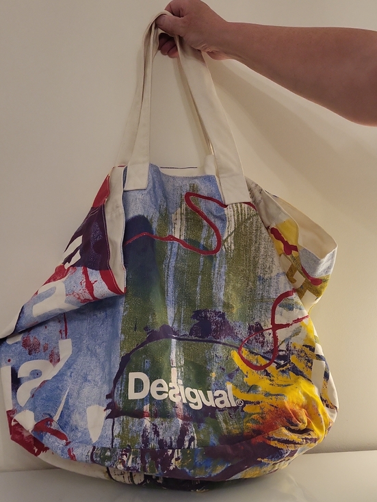Desigual Handbags - Desigual Multicolor Canvas Tote - Cream Handles